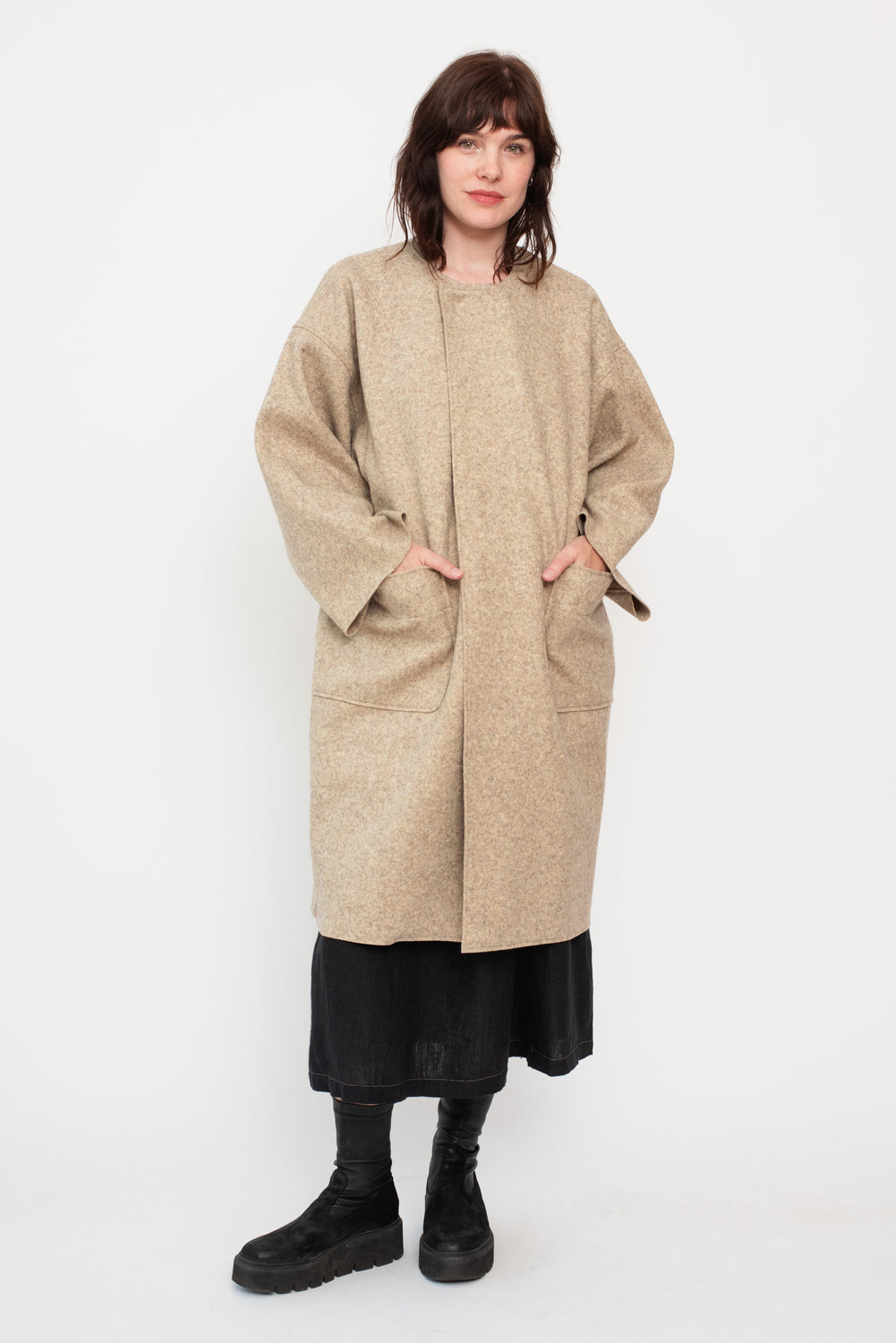 Unisex Compressed Wool Coat Light Brown