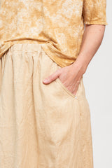 Hemp Canvas Gathered Flared Skirt Ecru