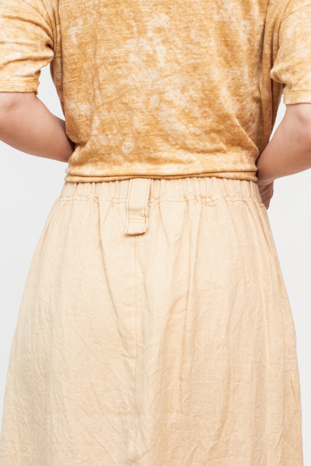 Hemp Canvas Gathered Flared Skirt Ecru