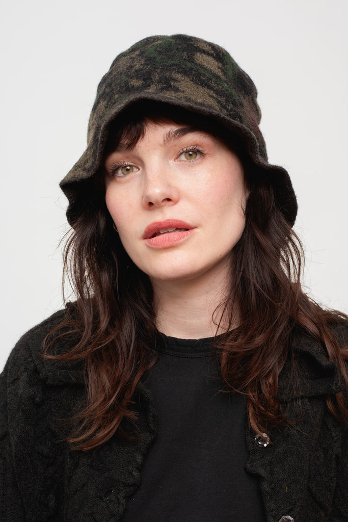 Floral Wool Hat, Black