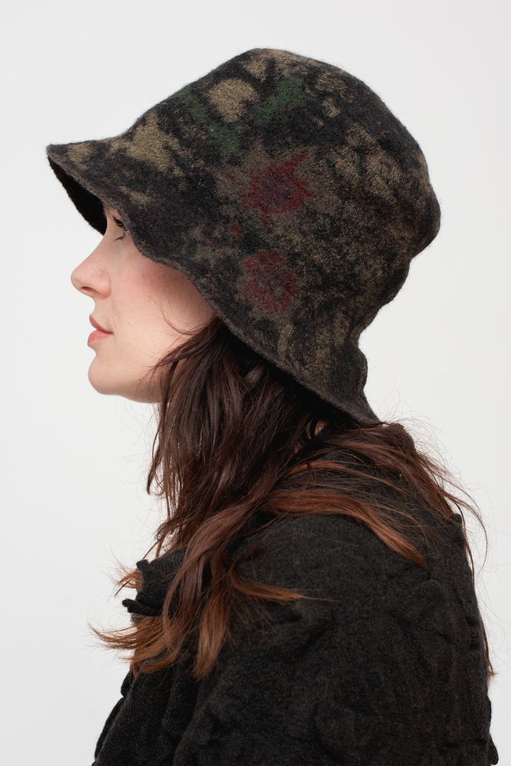 Floral Wool Hat, Black