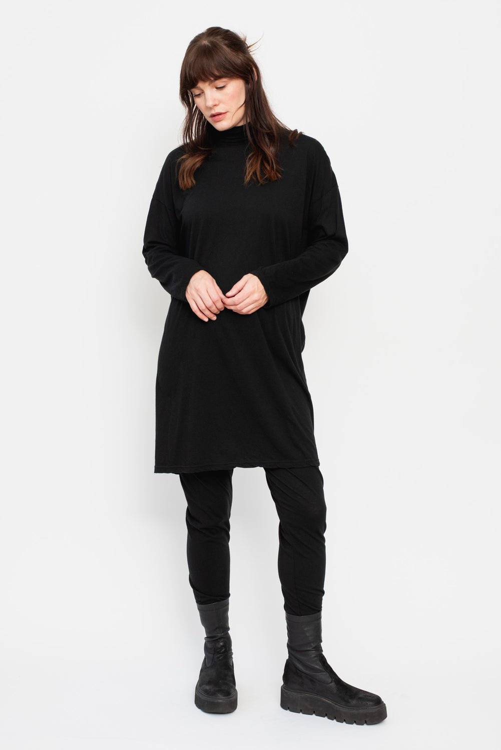 Cotton and Silk Turtleneck Tunic Black