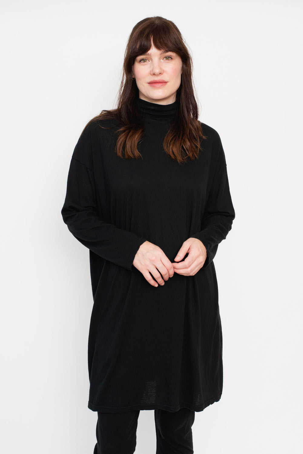 Cotton and Silk Turtleneck Tunic Black