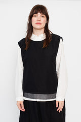 Black Wrap-Back Vest with Lace Trim