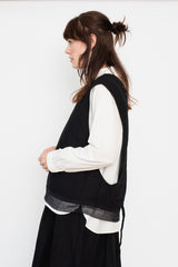 Black Wrap-Back Vest with Lace Trim