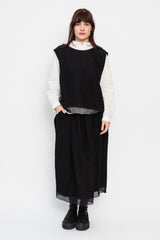 Black Wrap-Back Vest with Lace Trim