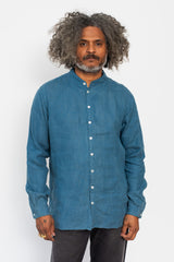 Unisex Button Up Hemp Shirt, Natural Indigo and Walnut