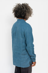 Unisex Button Up Hemp Shirt, Natural Indigo and Walnut