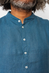 Unisex Button Up Hemp Shirt, Natural Indigo and Walnut