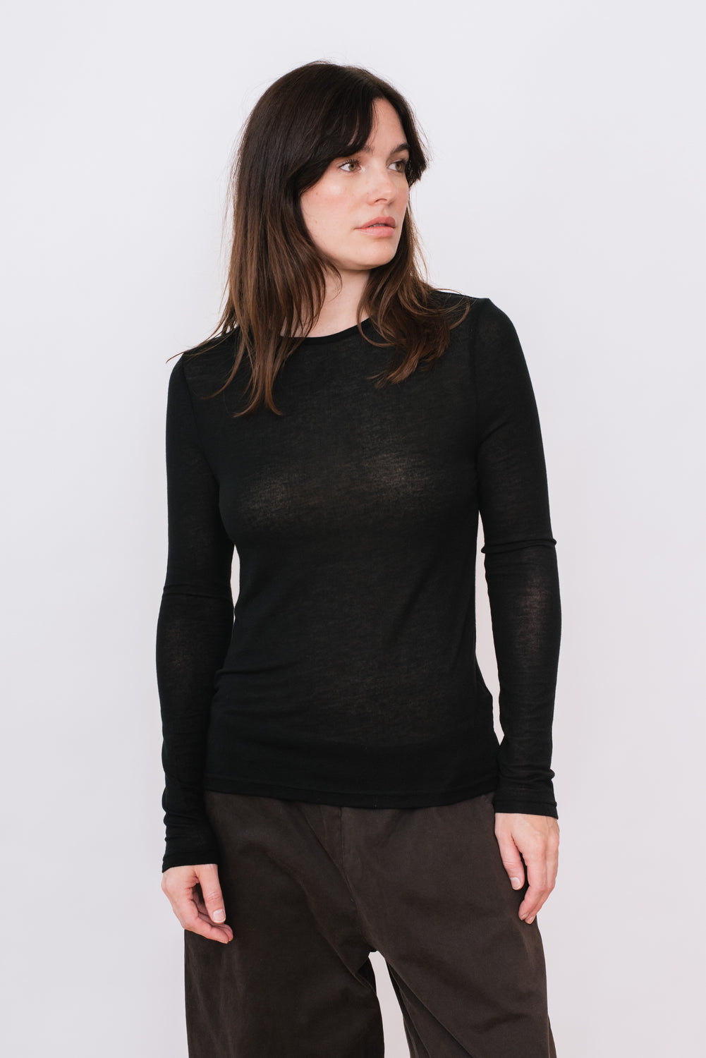 Silk and Cashmere Jersey L/S Crew Neck Black