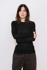 Silk and Cashmere Jersey L/S Crew Neck Black