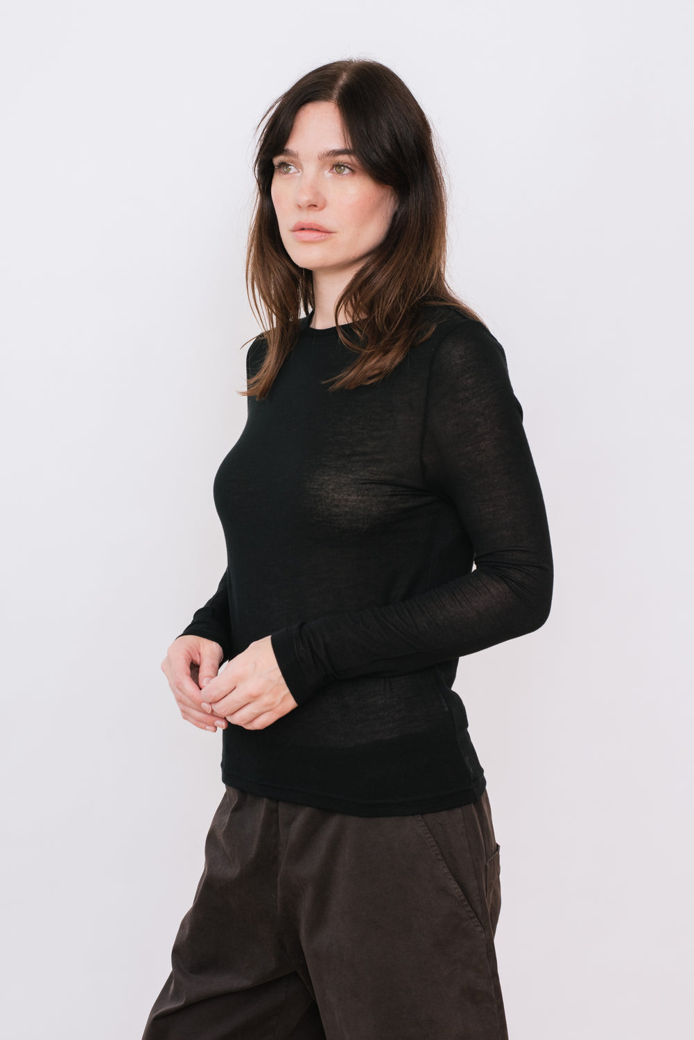 Silk and Cashmere Jersey L/S Crew Neck Black