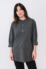 Band Collar Shirt, Grey Covert Salt and Pepper Unisex