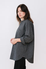 Band Collar Shirt, Grey Covert Salt and Pepper Unisex