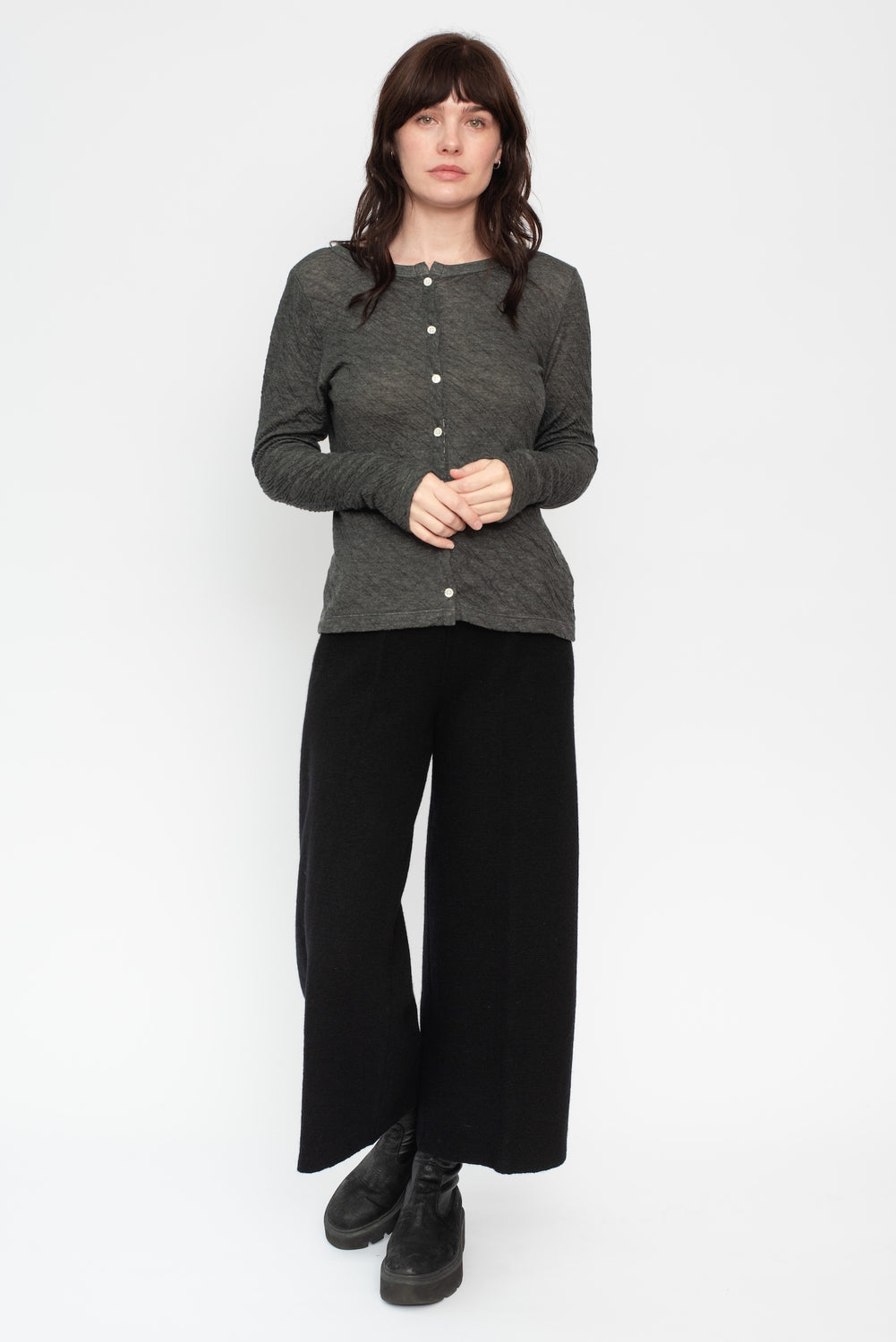 Melange Double Face Boatneck Cardigan Charcoal