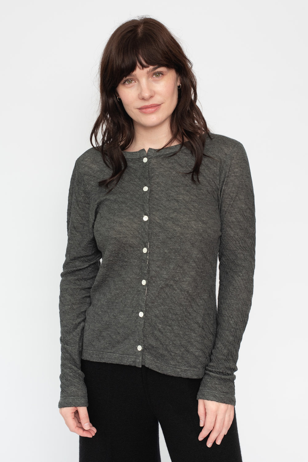 Melange Double Face Boatneck Cardigan Charcoal