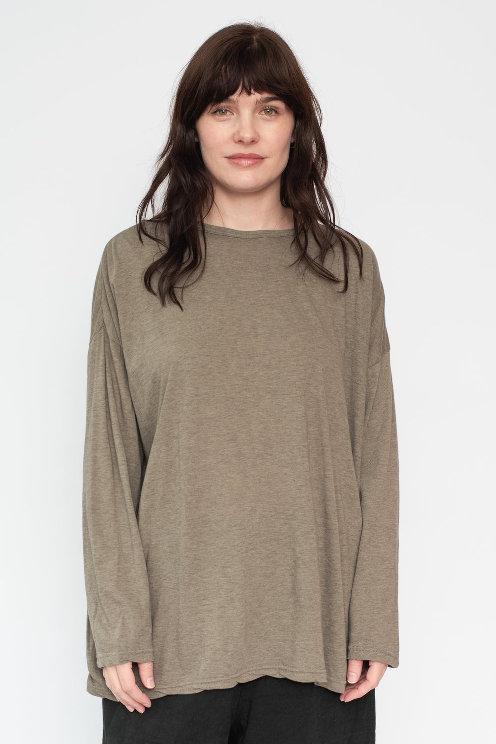 Cotton and Silk T Shirt Gray Olive