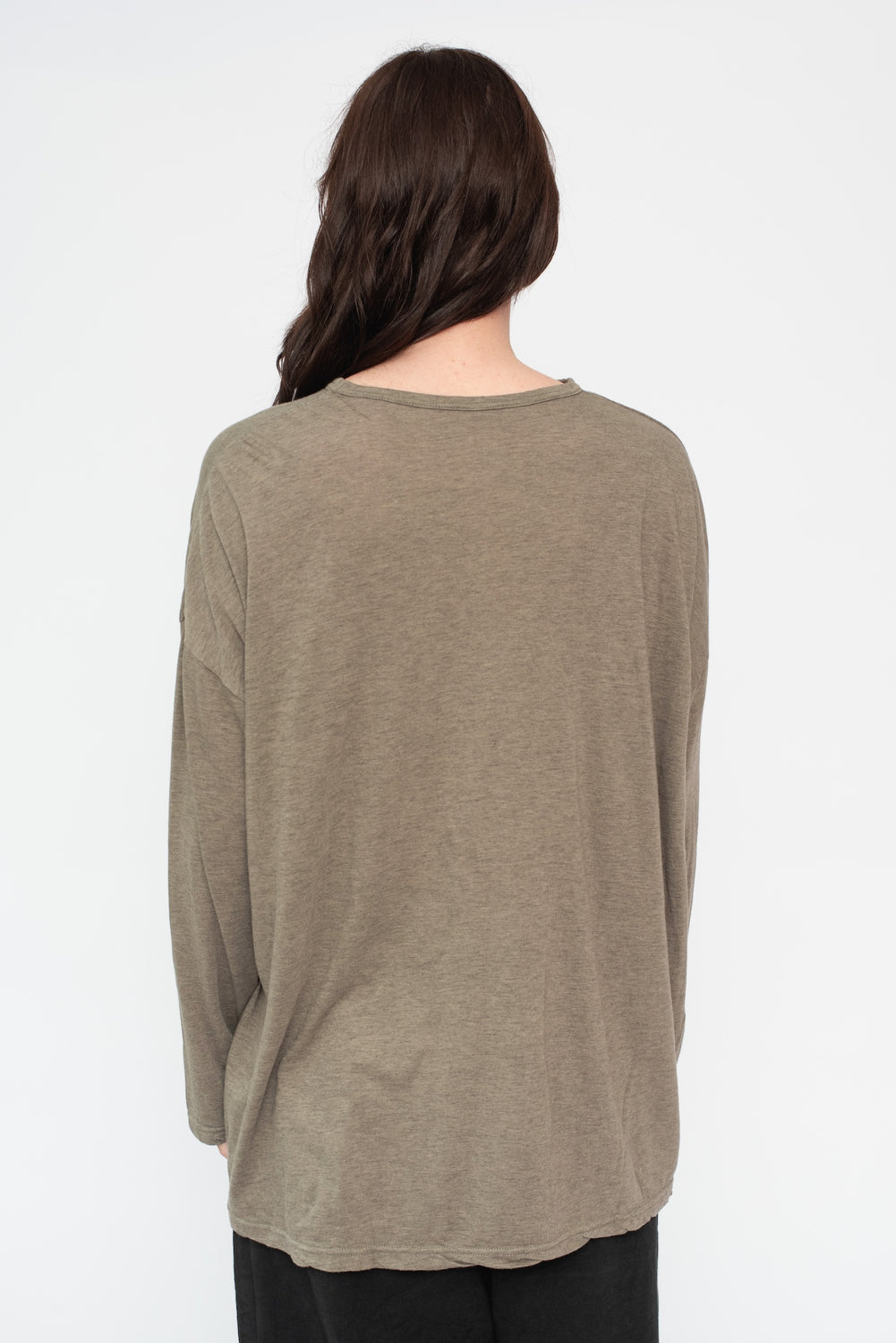 Cotton and Silk T Shirt Gray Olive