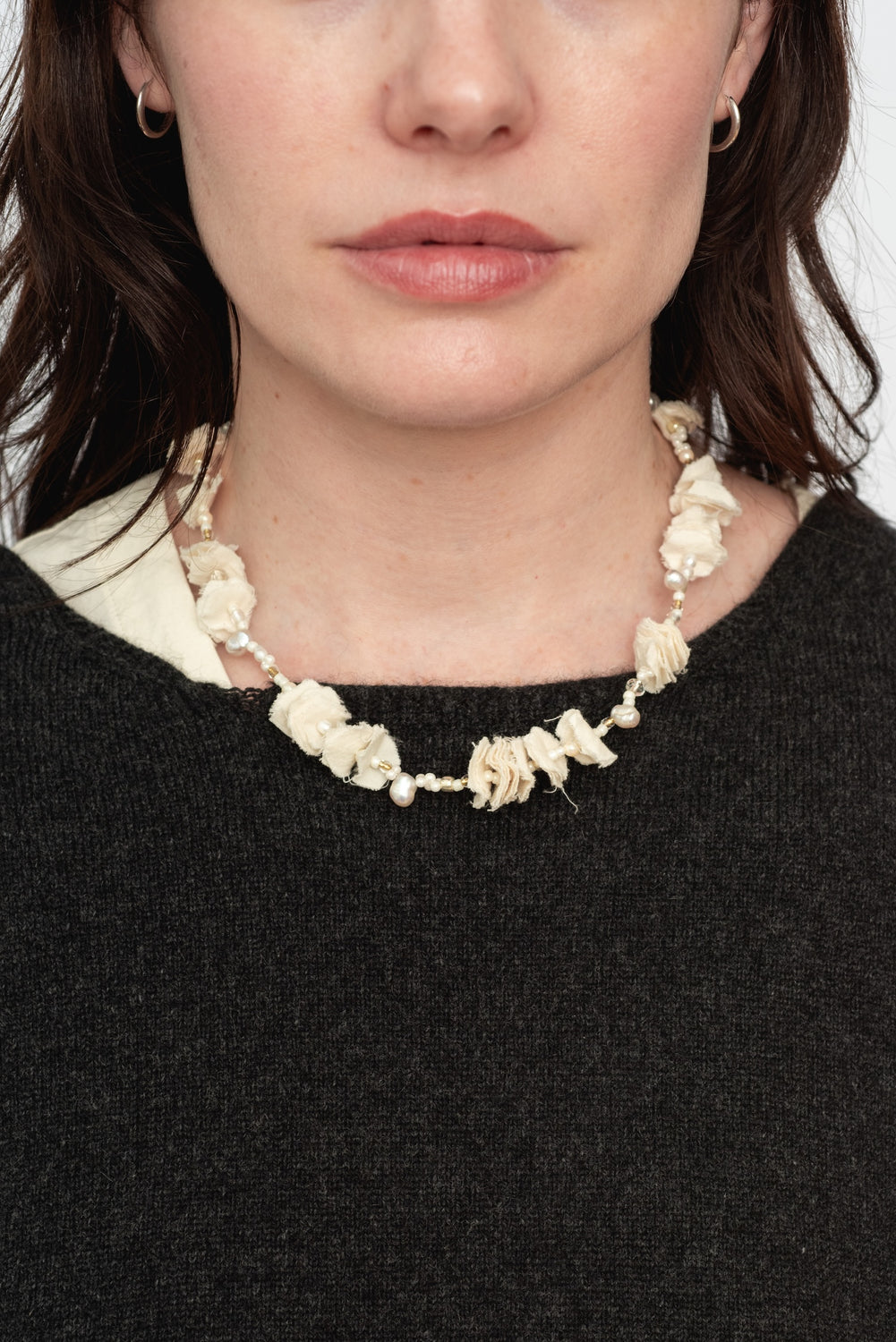 Cloth and Beads Necklace Off White