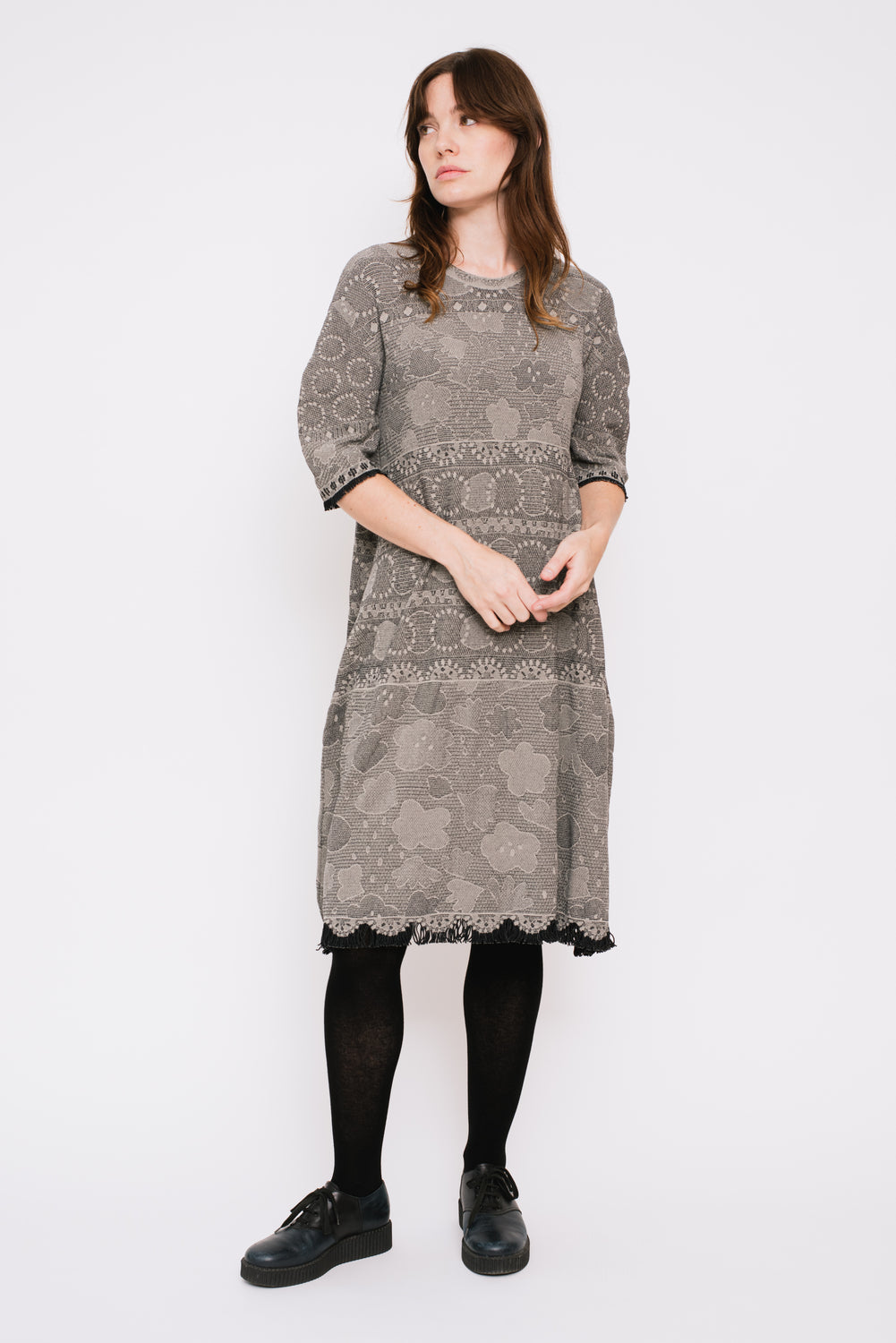 Reversible Knit Lace Dress, Light Grey