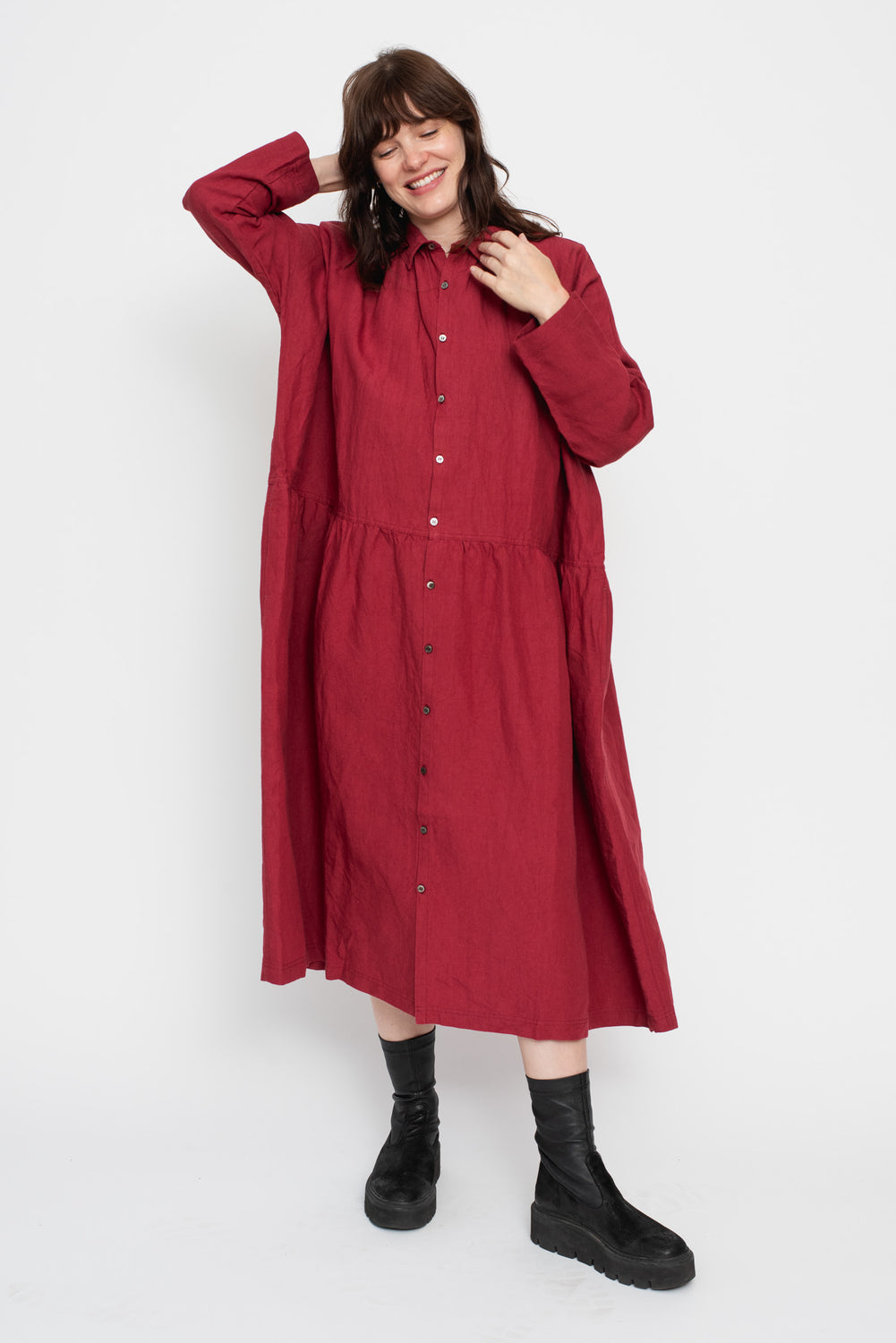 Linen Shirt Dress Red