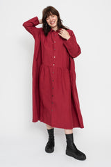 Linen Shirt Dress Red