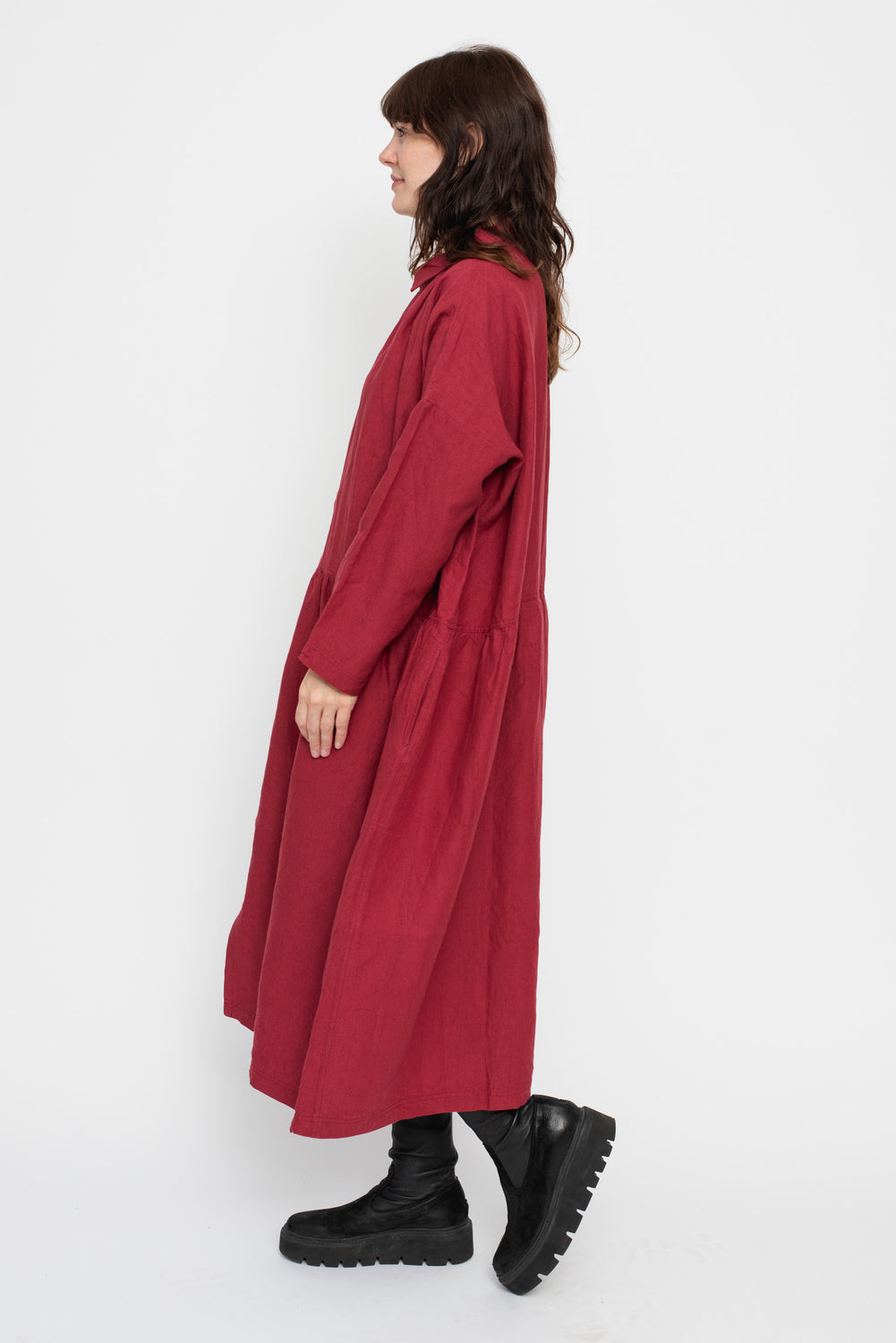 Linen Shirt Dress Red