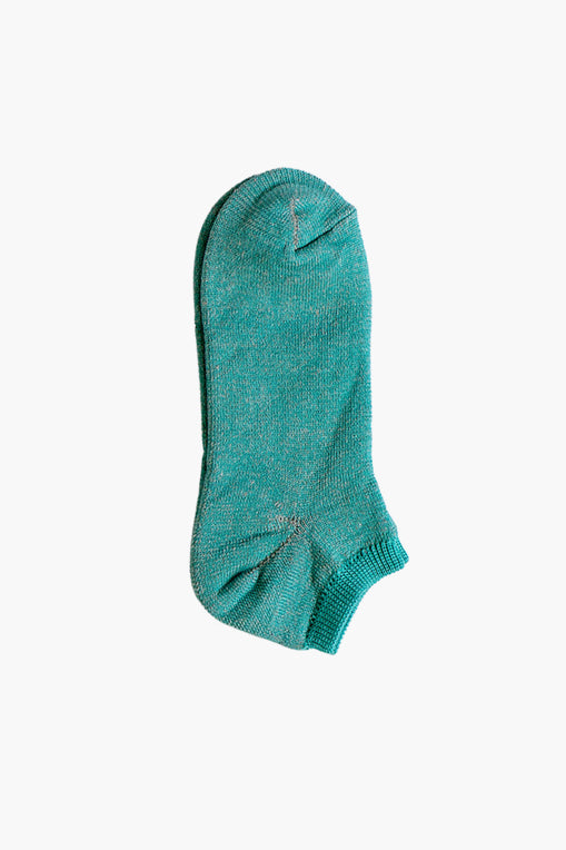 Linen and Cotton Pile Ankle Socks, Turquoise
