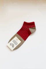 Linen + Cotton Ribbed Ankle Socks Red