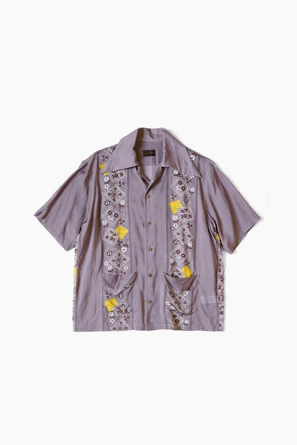 Silk Rayon PECKISH RAINBOWY WRANGLE Collar Cuba Shirt, Purple