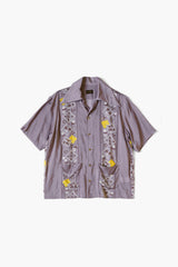 Silk Rayon PECKISH RAINBOWY WRANGLE Collar Cuba Shirt, Purple