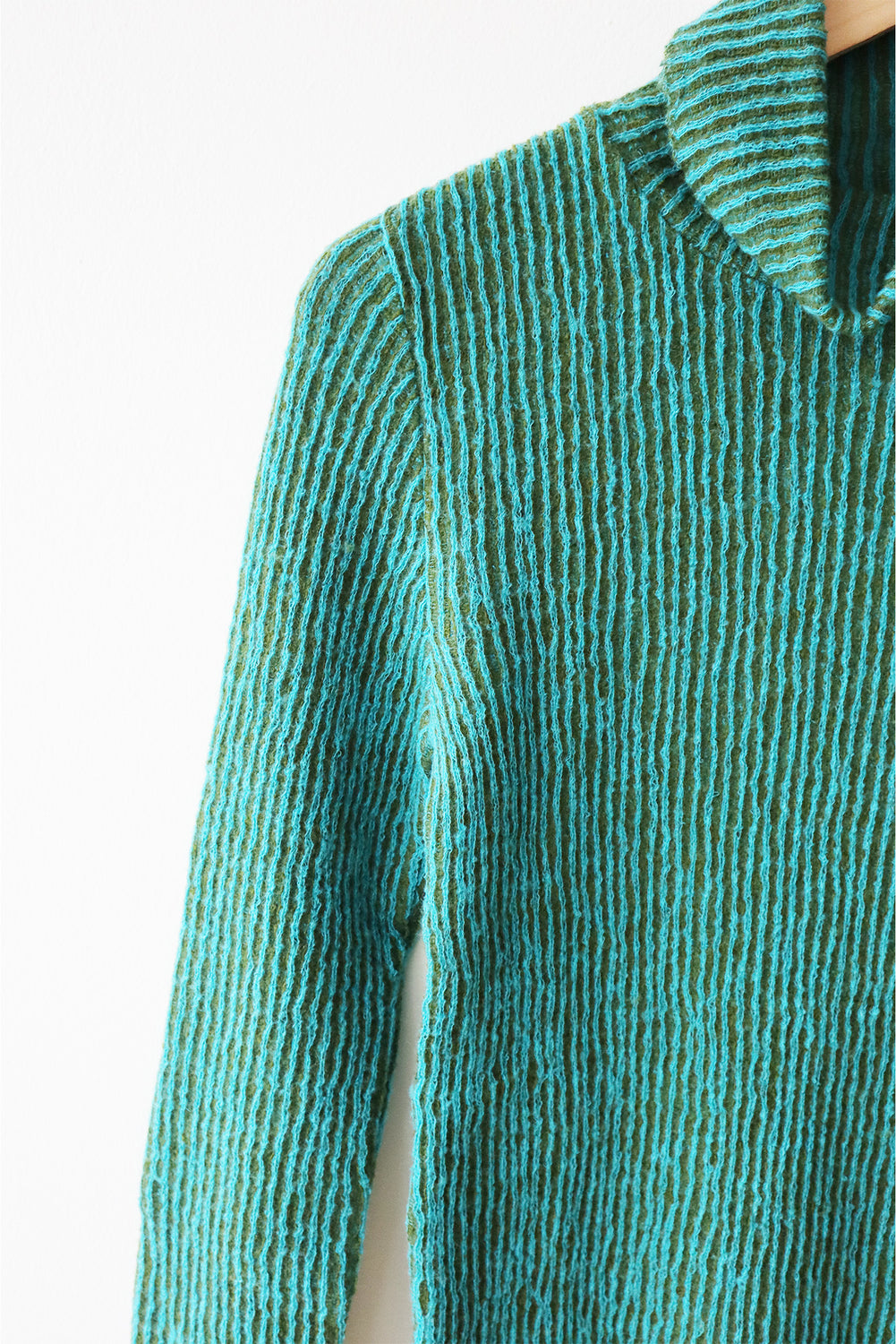 Ribbed Wool Turtleneck Sweater Turquoise