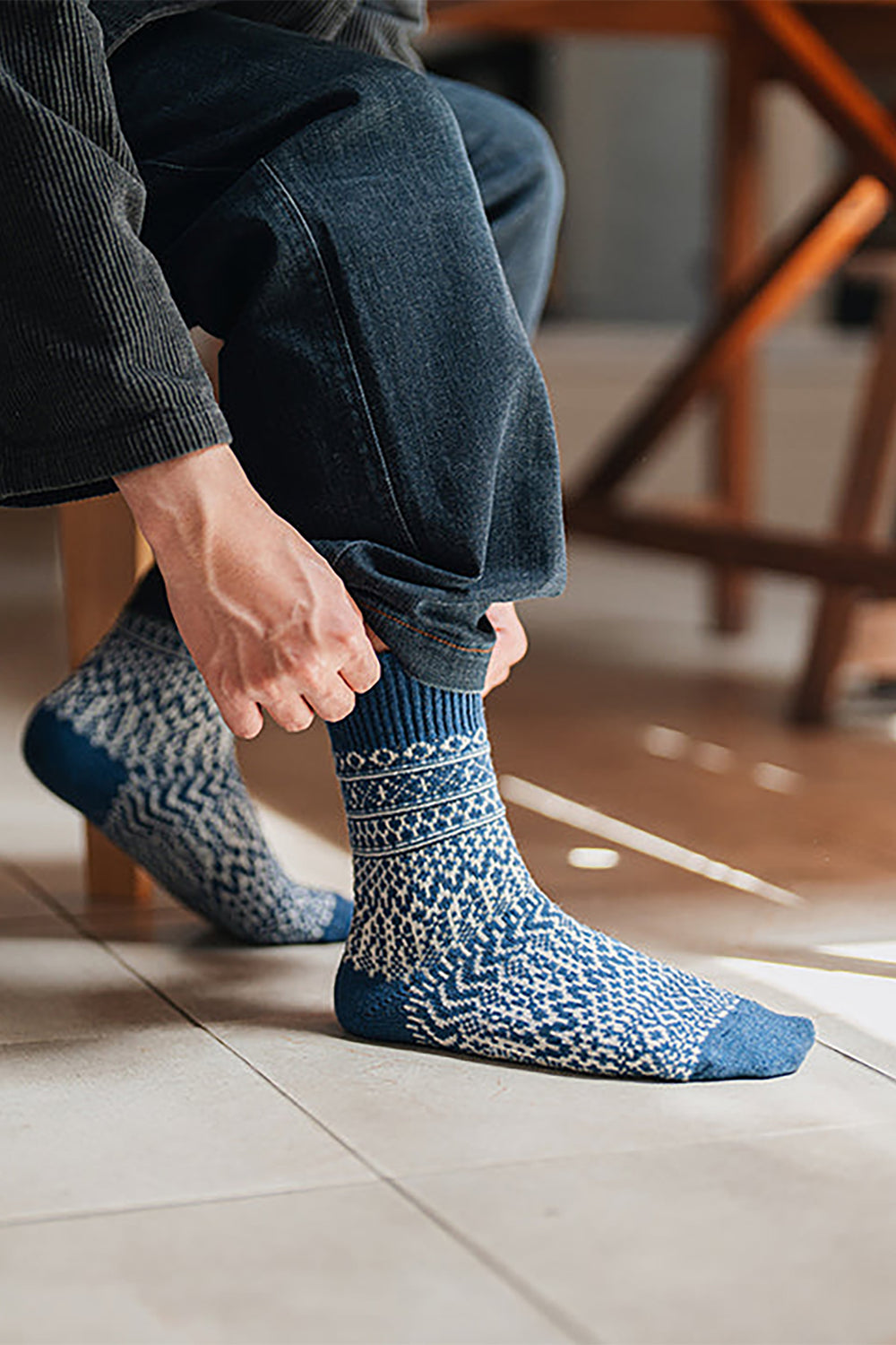 Wool Jacquard Socks, The Seagulls Blue