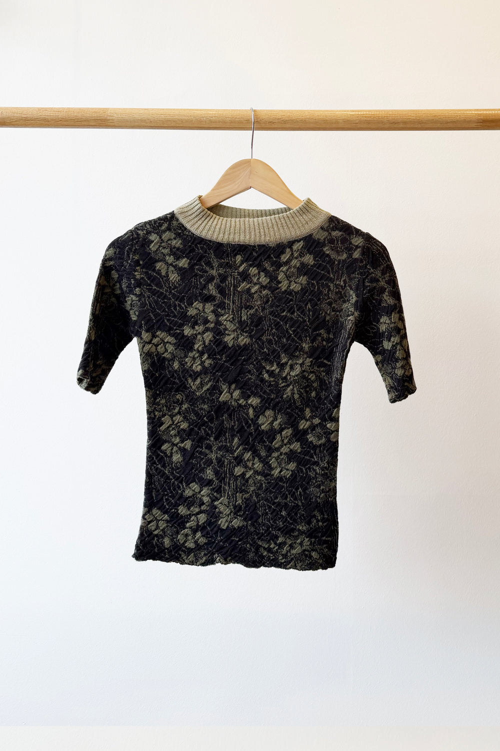 Cotton Knit Floral Sweater, Charcoal Gray