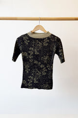 Cotton Knit Floral Sweater, Charcoal Gray
