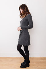 Wool Asymmetrical Wrap Dress, Anthracite