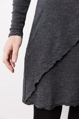 Wool Asymmetrical Wrap Dress, Anthracite