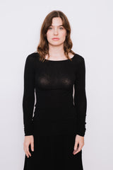 Amalie Long Sleeved Boatneck Tee Shirt, Black