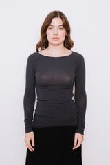 Amalie Long Sleeved Boat Neck Tee Shirt, Dark Grey