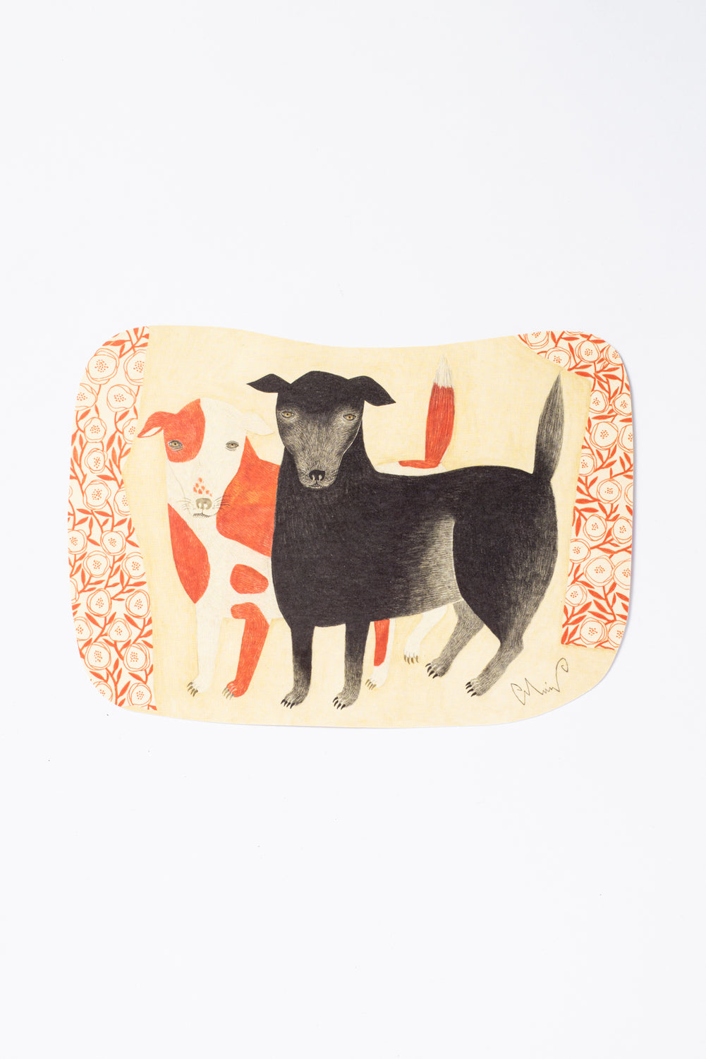Illustrated Card, "Black Dog Chalk and Red Spot Dog"