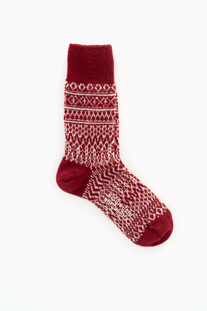 Wool Jacquard Socks, Wine