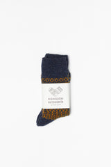 Wool Jacquard Socks, Navy with Mustard