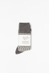Wool Jacquard Socks, Grey with White