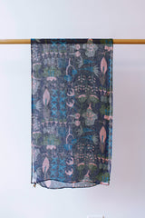 Navy and Pink Pressed Flowers Linen Scarf