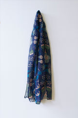 Navy and Pink Pressed Flowers Linen Scarf