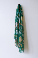 Pressed Flowers Linen Scarf Green