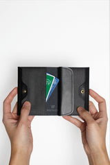 Pressed Cotton Card & Coin Wallet, Black