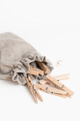 Wooden Clothes Pegs in Linen Bag