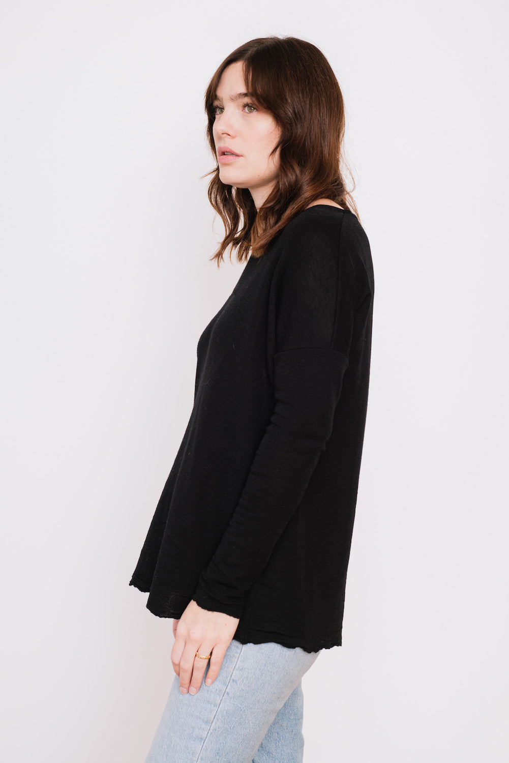Wool Long Sleeve Top, Black