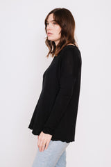 Wool Long Sleeve Top, Black